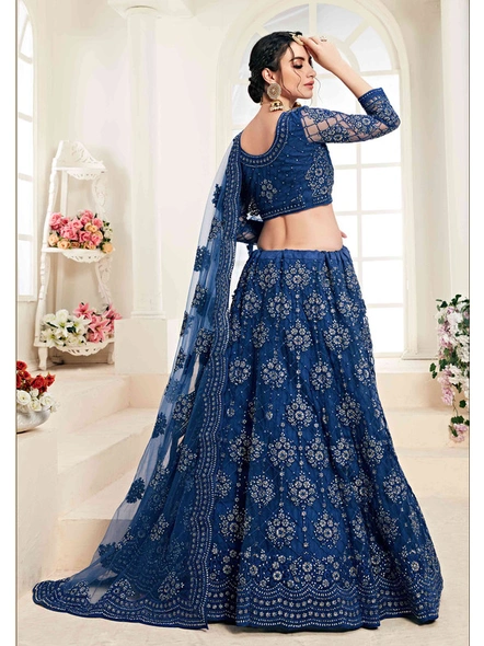 Net Embroidered Lehenga Set In Blue-Material-1