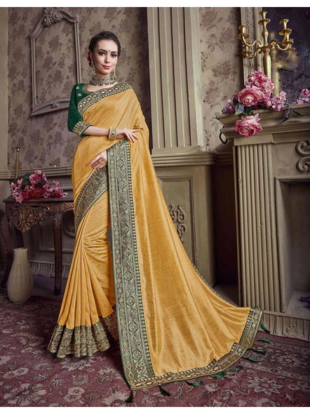 Soft Silk Embroidered Saree In Gold-E525