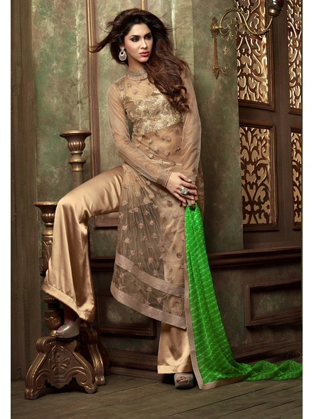 Georgette Embroidered Suit In Light Brown-E548