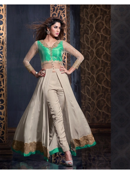 Viscos Crepe Embroidered Suit In Grey-E554