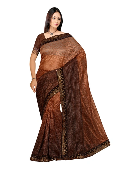 Fancy Net Embroidered Saree in Coffee-E583