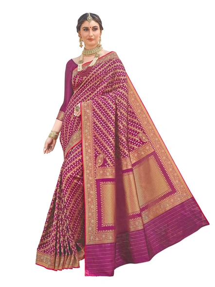 Banarasi Silk Woven Saree In Magenta-E587