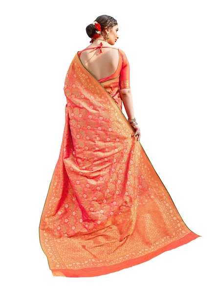 Banarasi Silk Woven Saree In Orange-E588