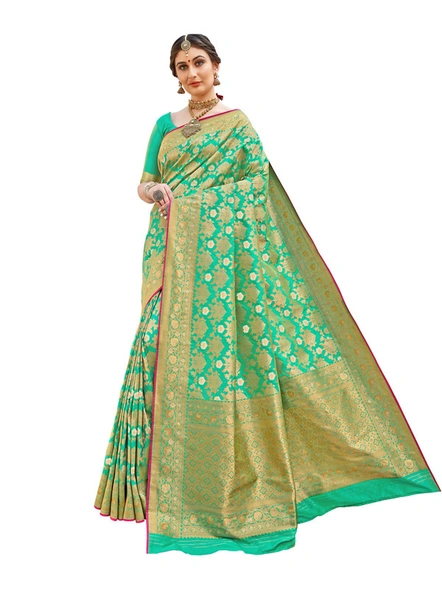 Banarasi Silk Woven Saree In Teal Green-E589