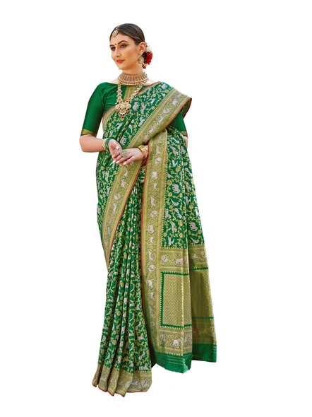 Banarasi Silk Woven Saree In Green-E590