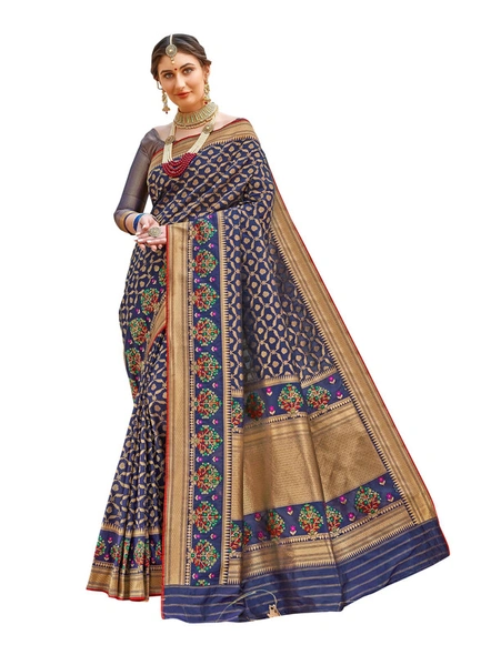 Banarasi Silk Woven Saree In Blue-E595