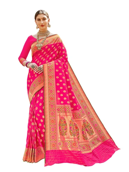 Banarasi Silk Woven Saree In Rani-E602