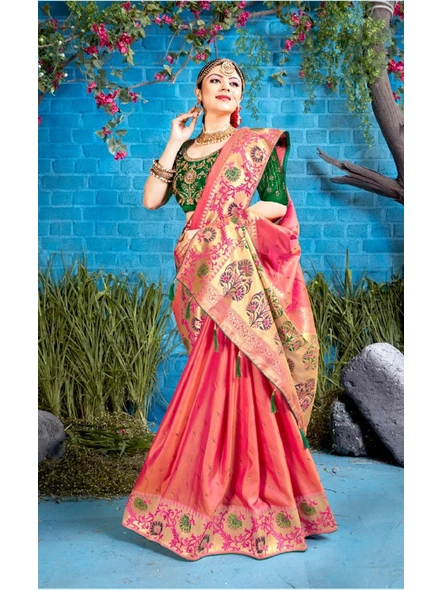 Banarasi Silk Saree in Pink-E605