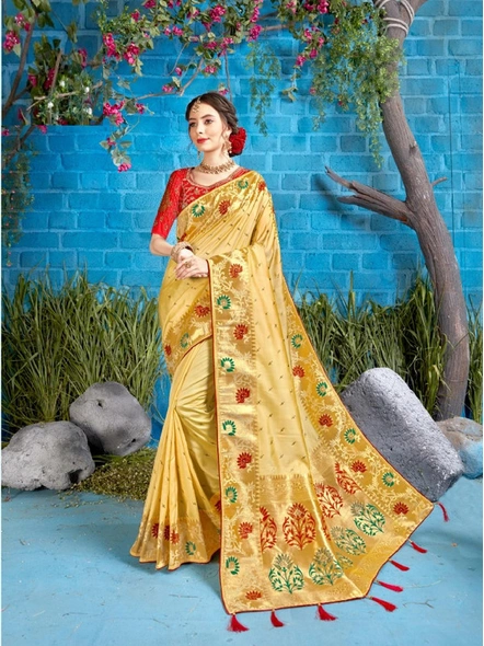 Banarasi Silk Saree in Yellow-E607