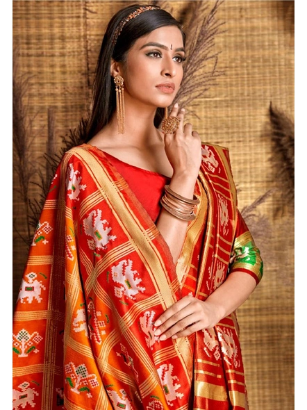 Patola Silk Saree In Orange-E611