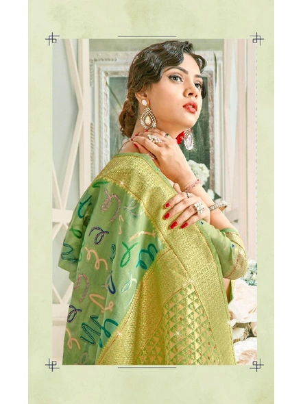 Chanderi Silk Saree in Green-E616