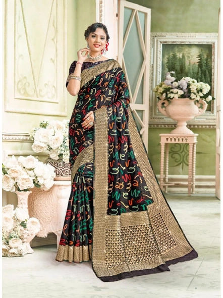 Chanderi Silk Saree in Black-E617