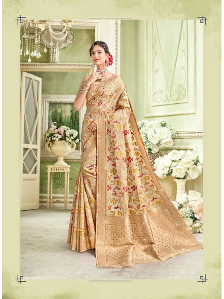 Chanderi Silk Saree in Cream-E619