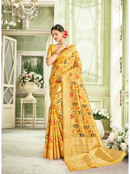 Chanderi Silk Saree in Yellow-E620