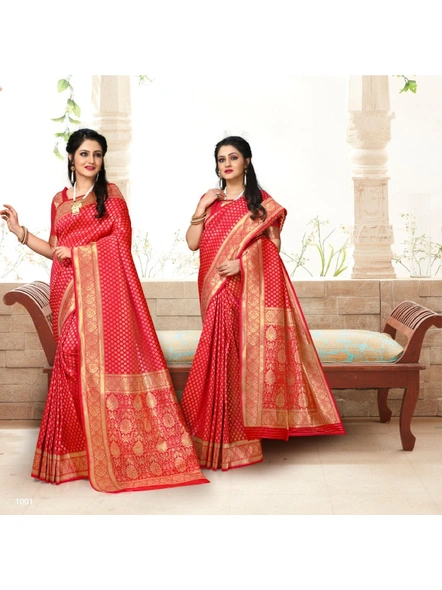 Banarasi Silk Saree in Red-E622