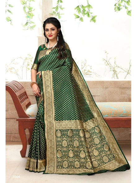 Banarasi Silk Saree in Green-E625