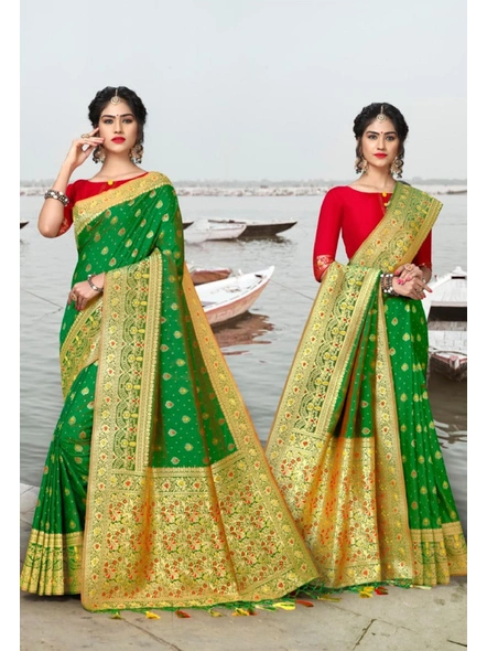 Banarasi Silk Saree in Green-E632