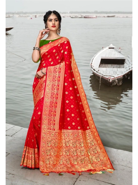 Banarasi Silk Saree in Red-E635