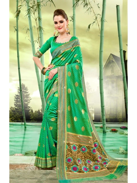 Banarasi Jacquard Silk Saree in Green-E636