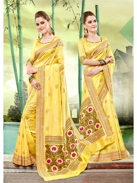 Banarasi Jacquard Silk Saree in Yellow-E639