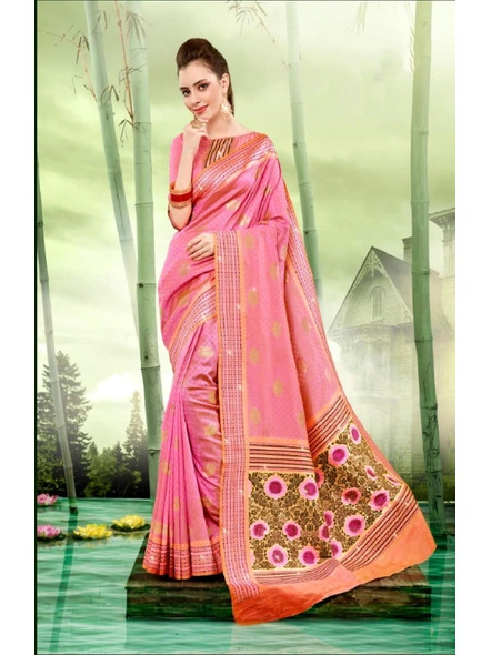Banarasi Jacquard Silk Saree in Pink-E640