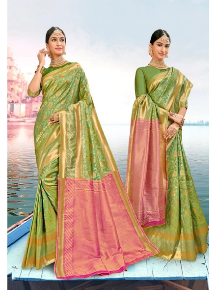 Banarasi Silk Saree in Green-E644
