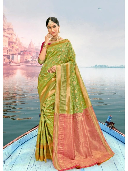 Banarasi Silk Saree in Green-E648
