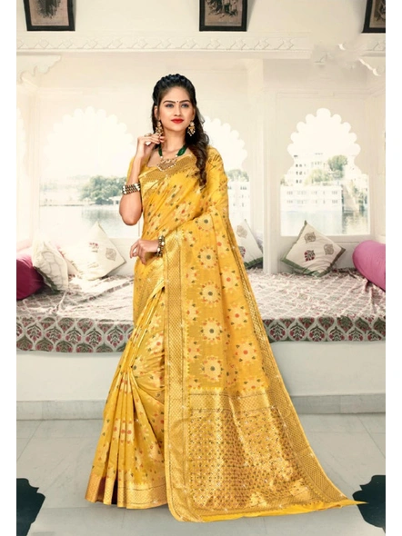 Chanderi Silk Saree in Yellow-E656