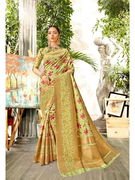 Banarasi Jamdani Silk Saree in Teal Green-E665