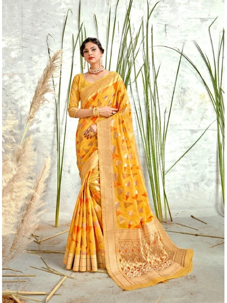 Banarasi Fancy Silk Saree in Yellow-E669