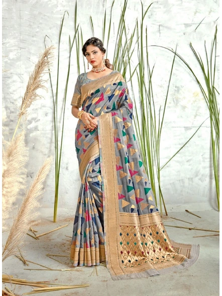 Banarasi Fancy Silk Saree in Grey-E671