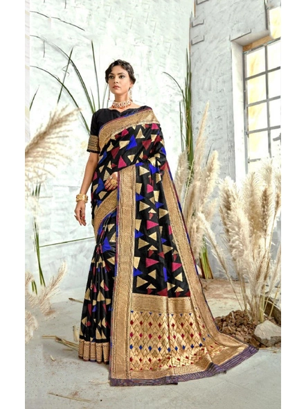 Banarasi Fancy Silk Saree in Black-E672