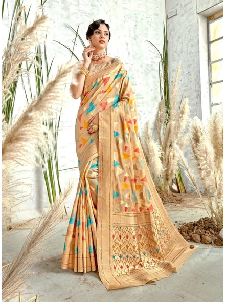 Banarasi Fancy Silk Saree in Cream-E673