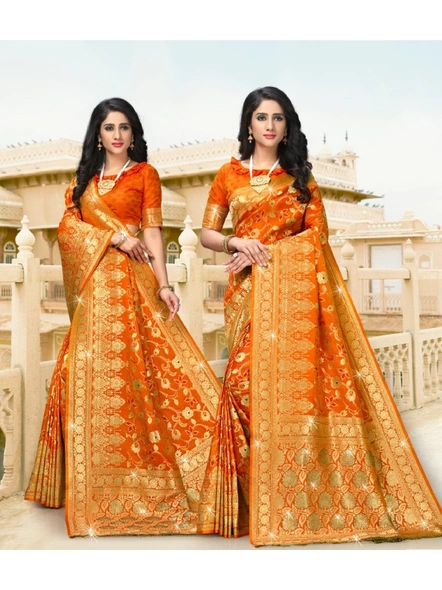 Banarasi Silk Saree in Orange-E675