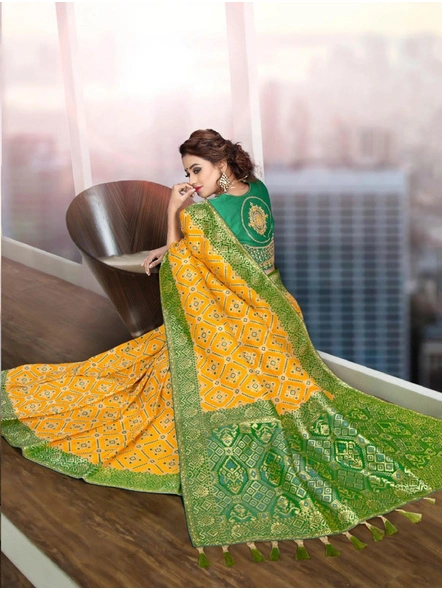 Banarasi Jamdani Silk Saree in Yellow-1
