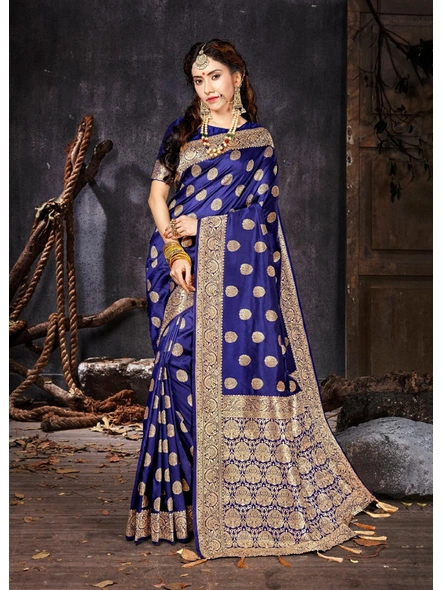 Banarasi Silk Saree in Royal Blue-E709