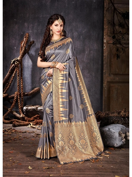 Banarasi Silk Saree in Grey-E713