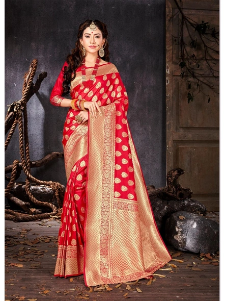 Banarasi Silk Saree in Red-E715