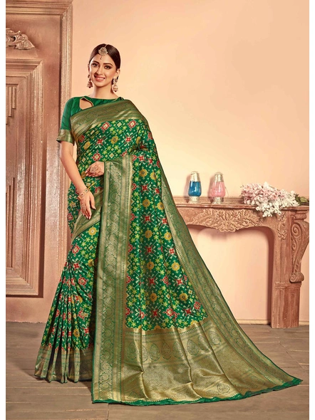 Patola Silk Saree In Green-E755