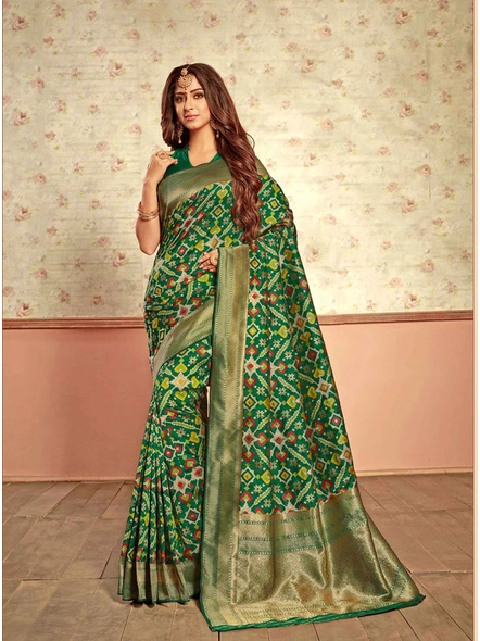 Patola Silk Saree In Green-E760