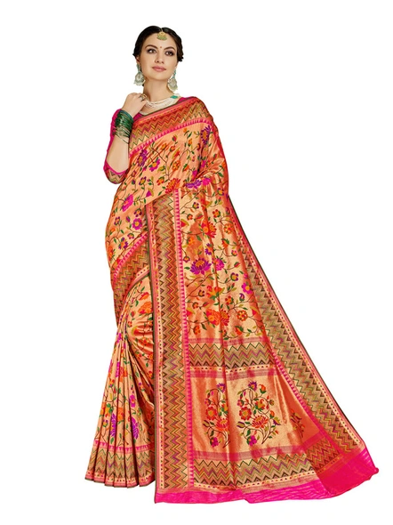 Banarasi Jamdhani Silk Saree With Floral Motif-E764