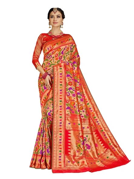 Banarasi Jamdhani Silk Saree With Floral Motif-E767