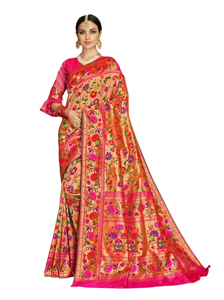 Banarasi Jamdhani Silk Saree With Floral Motif-E768
