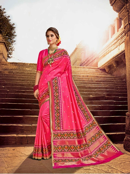 Patola Silk Saree In Pink-E780