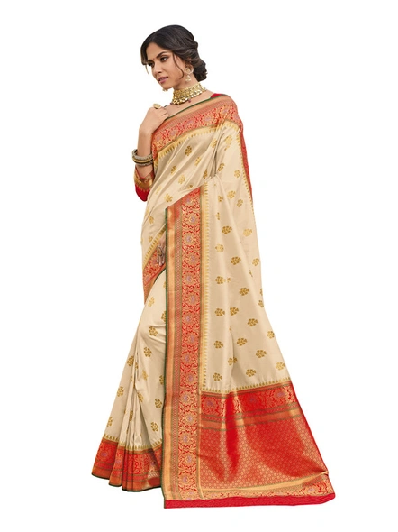 Banarasi Silk Woven Saree In White-E791