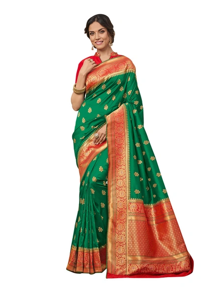 Banarasi Silk Woven Saree In Green-E793