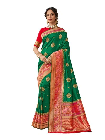 Banarasi Silk Woven Saree In Green-E799
