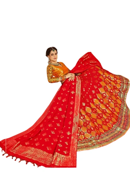 Banarasi Woven Silk Lehanga Set In Red-E812