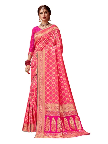Banarasi Silk Woven Saree In Rani-E850