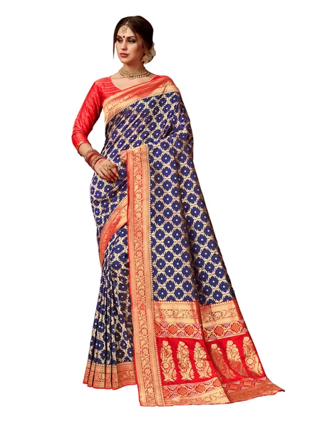 Banarasi Silk Woven Saree In Blue-E853